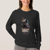 T-shirt Unicorne noire mignonne avec Fleurs Aquarelle Unic (Devant)