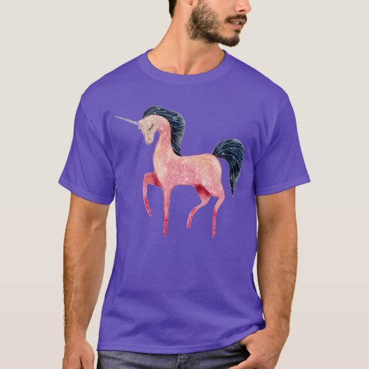 T-shirt Unicorne nordique rose avec Mane noir (Devant)