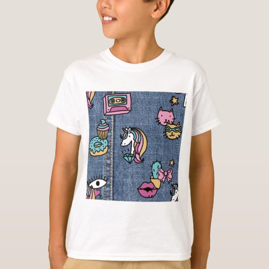T-shirt unicorne patchs denim (Devant)