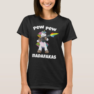 T-shirt Unicorne Pew Pew Madafakas Unicorn Rainbow Gun