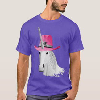 T-shirt Unicorne portant une fille Casquette de cowboy ros