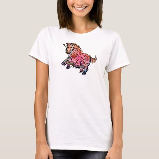 T-shirt Unicorne rose ardent (Devant)