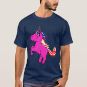 T-shirt Unicorne rose Patriotique USA Drapeau Mane Art Uni (Devant)