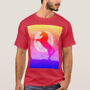T-shirt Unicorne Silhouette Pleine lune Ciel de nuit, ZKOA
