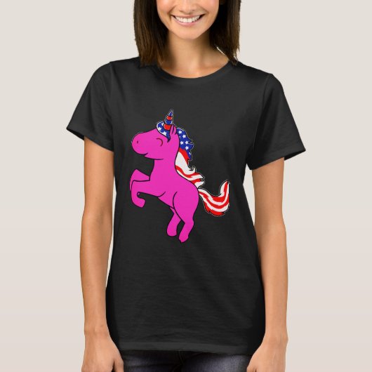 T-shirt Unicorne Yarrow Pink Patriotic USA Drapeau Mane Ar (Devant)