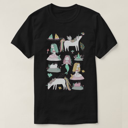 T-shirt Unicornes et sirènes sur l'étang (Design devant)
