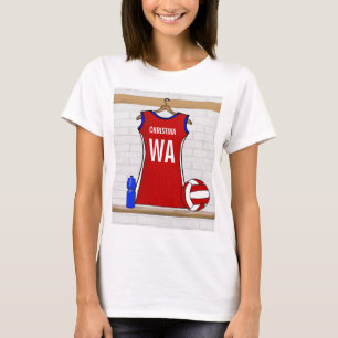 T-shirt Uniforme de Custom Netball Red with Blue and White
