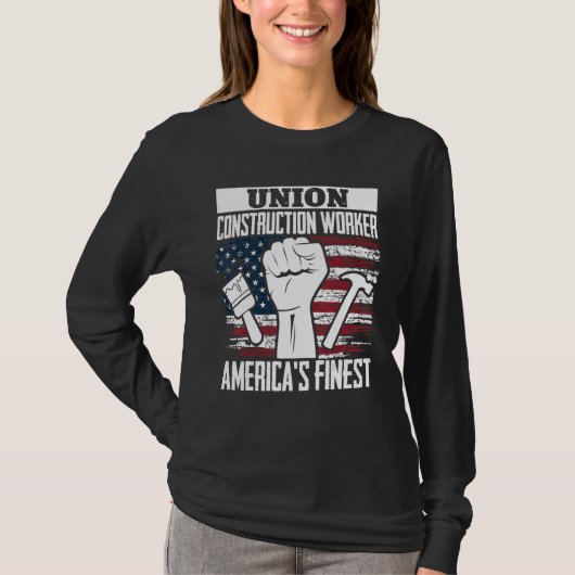 T-shirt Union Construction Worker American USA Flag 4th of (Devant)