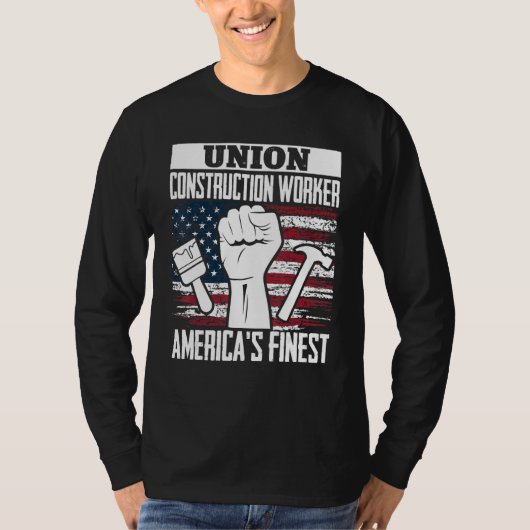 T-shirt Union Construction Worker American USA Flag 4th of (Devant)