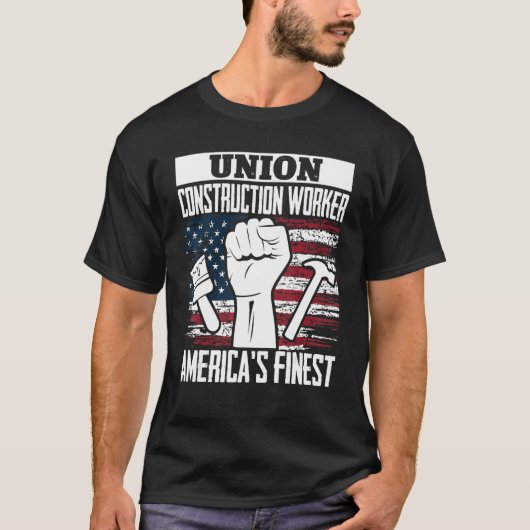 T-shirt Union Construction Worker American USA Flag 4th of (Devant)