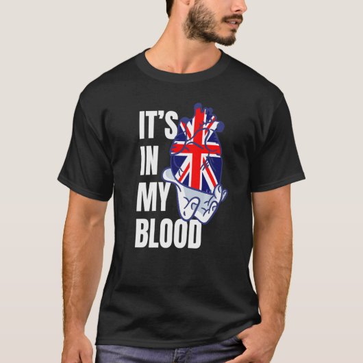 T-shirt Union Jack Drapeau Coeur sang Veines main Grande B (Devant)