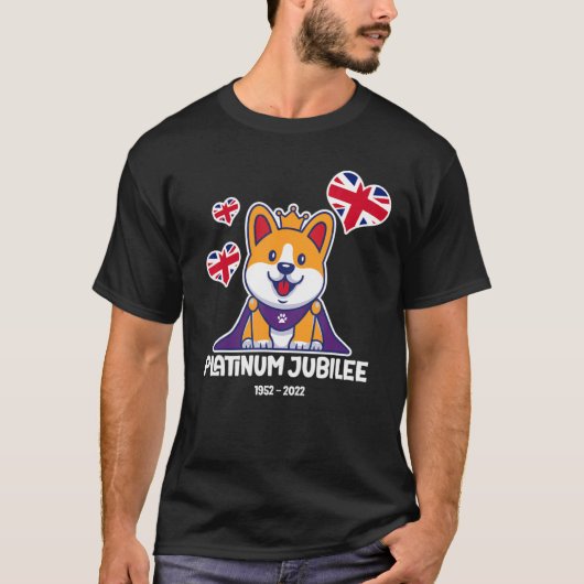T-shirt Union Jack T Child Queen's Jubilee 2022 Cute Corgi (Devant)