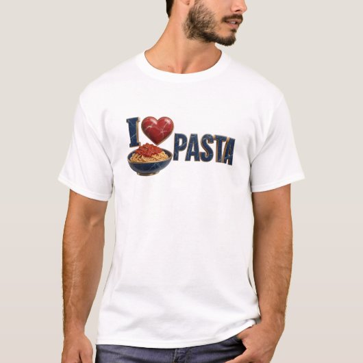 T-shirt Unique Blue I LOVE PASTA Conception Visuelle (Devant)