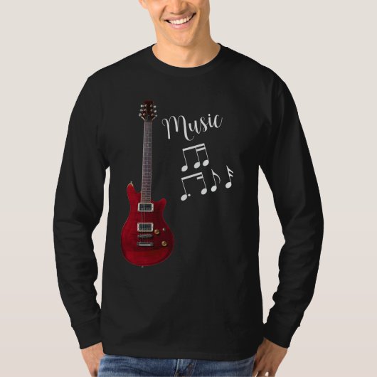 T-shirt Unisex longue manche de musique de guitare (Devant)