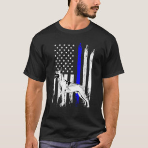 T-shirt Unité K9 Malinois belge ligne bleu mince drapeau a
