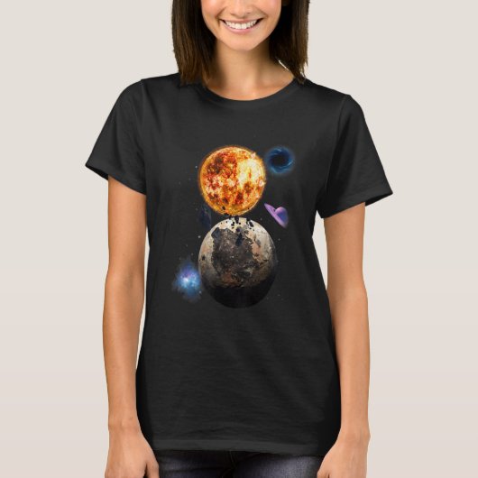 T-shirt Universe Space Galaxy Motif Solaire Système coloré (Devant)