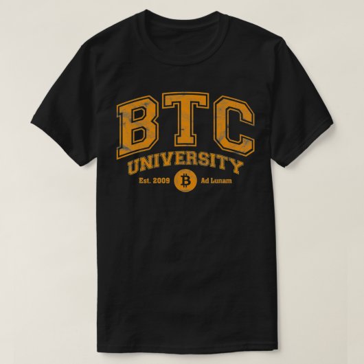 T-shirt Université BTC À La Lune, Drôle Distressed Bitco (Design devant)