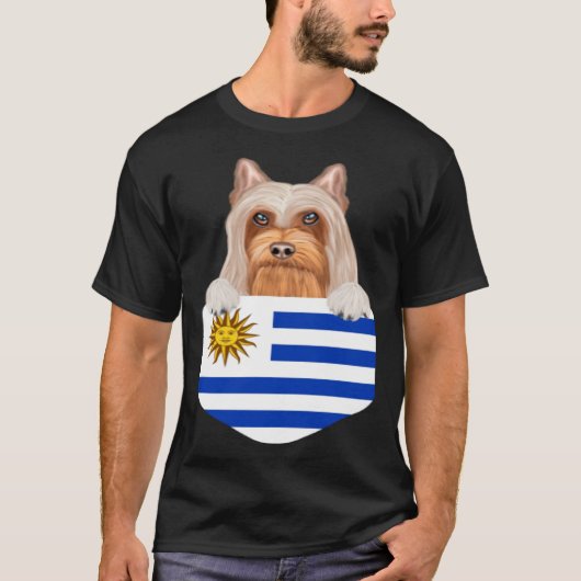 T-shirt Uruguay Flag Silky Terrier Dog In Pocket (Devant)