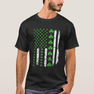 T-shirt US America Flag Shamrock Clover St Patricks Day Pa