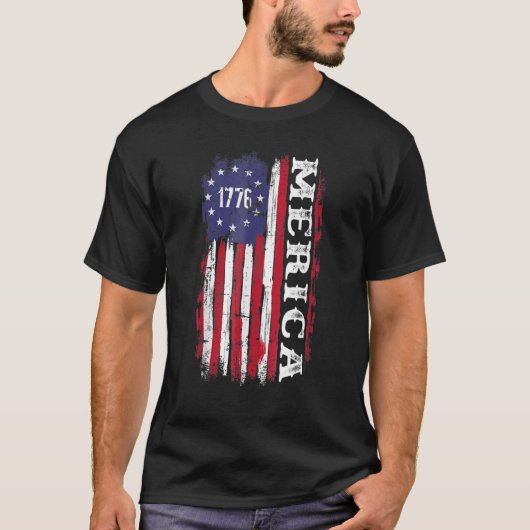 T-shirt Us American Flag 1776 Merica For Independence Day  (Devant)