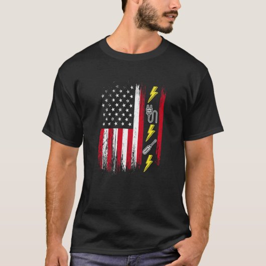 T-shirt US American Flag  Electricity  Electrician Lineman (Devant)
