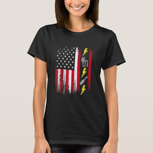 T-shirt US American Flag Electricity Electrician Lineman (Devant)