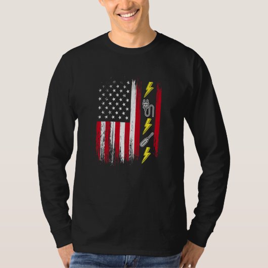 T-shirt US American Flag  Electricity  Electrician Lineman (Devant)