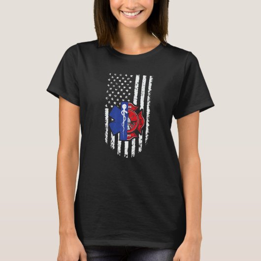 T-shirt Us American Flag Emt Firefighter Emergency Medical (Devant)