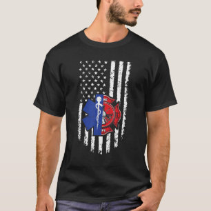 T-shirt US American Flag Emt Firefighter Médicale d'urgenc