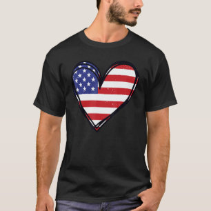 T-shirt US American Flag Heart 4 juillet USA Patriotic M