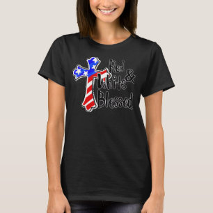 T-shirt Us Drapeau Jésus Croix Rouge Blanc Bienheureux Chr