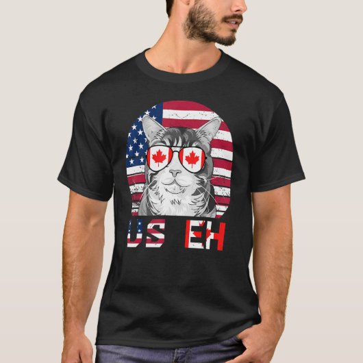 T-shirt Us Eh Cat America Canada Drapeau American Canadian (Devant)