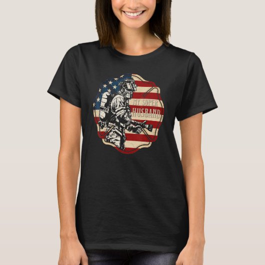 T-shirt US Flag Fire Department Proud Of My Firefighter Hu (Devant)