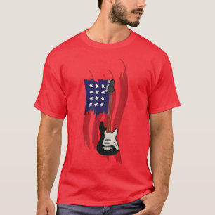 T-shirt Us Flag Patriotic Guitarist Design Distressed Guit