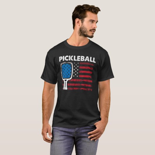 T-shirt US Flag Pickleball Player Paddleball (Devant entier)