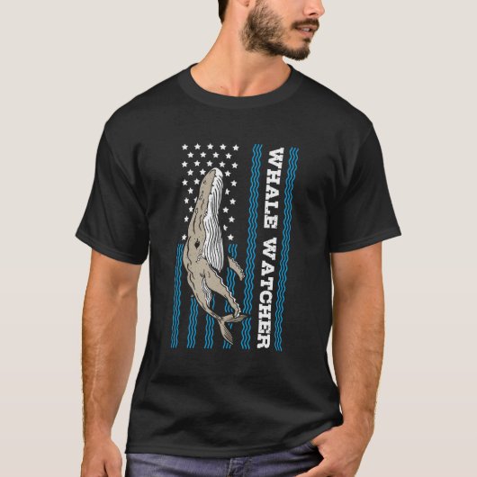 T-shirt Us Flag Whale Watcher (Devant)