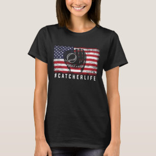 T-shirt US Softball Player American Flag Softball Catcher