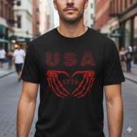 T-Shirt USA 1776 Cœur Squelette Patriotique Mains