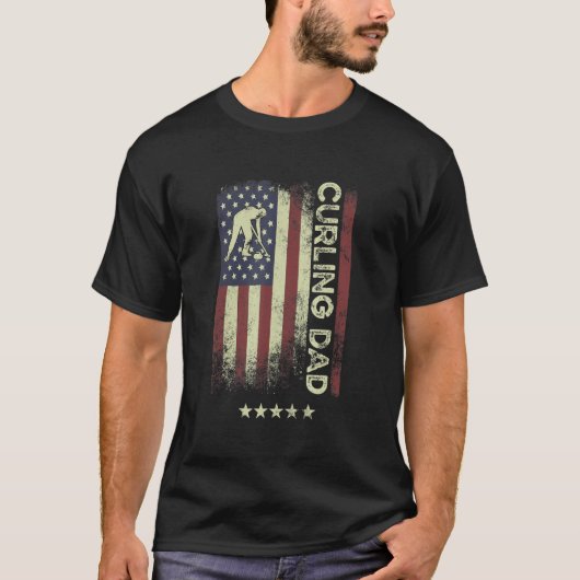 T-shirt USA American Flag  Curling Dad 1 (Devant)