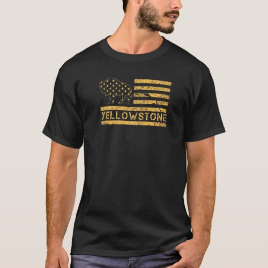 T-shirt USA American Flag National Park Wyoming Yellowston (Devant)