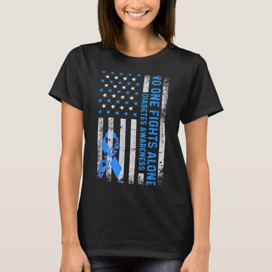 T-shirt Usa American Flag No Fighting Alone Diabetes Aware (Devant)