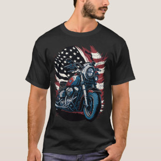 T-shirt USA American Flag Rider Motorcycle Veteran Biker