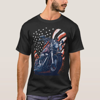 T-shirt USA American Flag Rider Motorcycle Veteran Biker