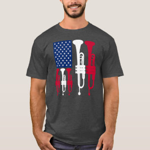 T-shirt USA American Flag Trumpet Player Funny 4th of