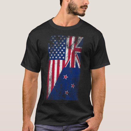 T-shirt Usa & New Zealand Flags - Us Of America Kiwi, (Devant)