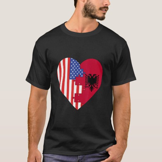T-shirt USA and Albania Flags Heart (Devant)