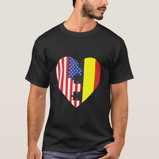 T-shirt USA and Belgium Flags Heart (Devant)