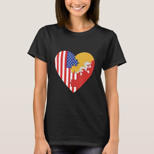 T-shirt USA and Bhutan Flags Heart (Devant)