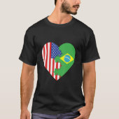 T-shirt USA and Brazil Flags Heart (Devant)