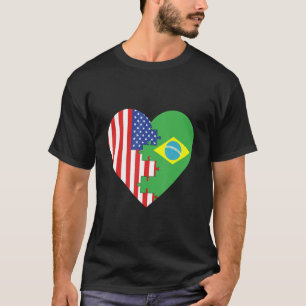 T-shirt USA and Brazil Flags Heart